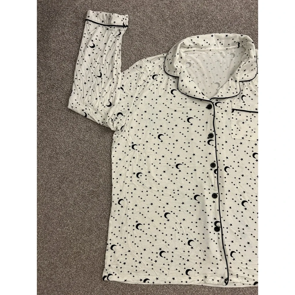 Cozy Soft Pajama Top Womens XL White Celestial Moon Star Print Excellent L/S